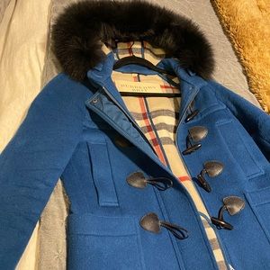Burberry fox fur trim wool duffle Coat/ Jacket